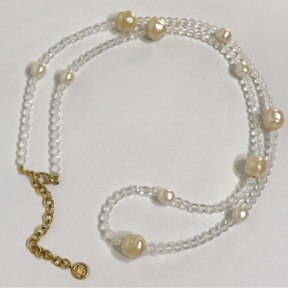 VTG Givenchy 43" Greek Key Large Faux Pearl Crystal Gold Tone Chunky Necklace - Picture 10 of 15